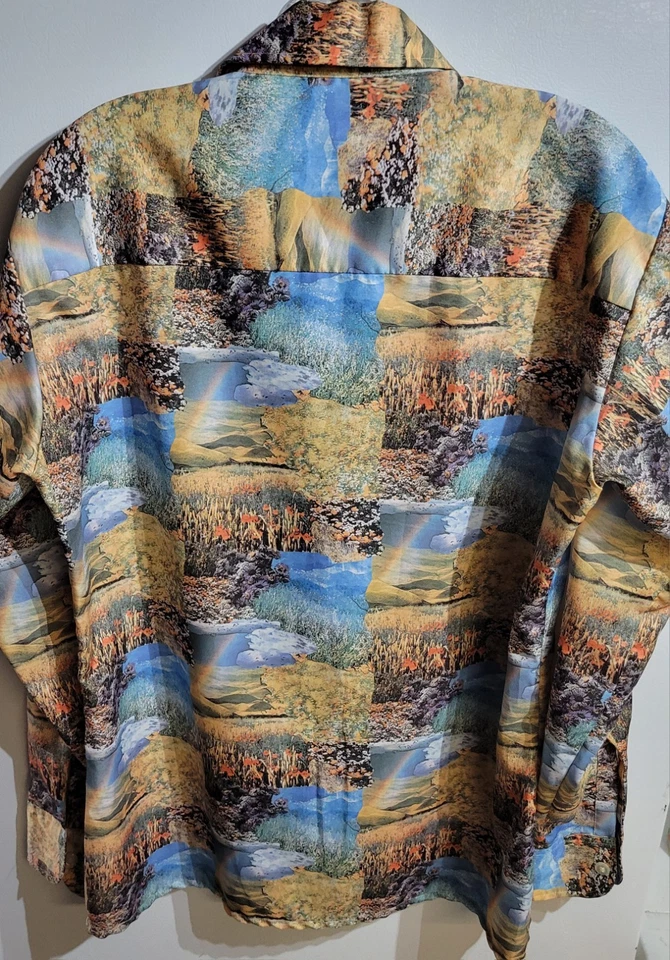 Vintage 70s Joe Namath By Arrow Scenic Motif Shirt Mens M Rainbow Nature - Image 2 of 2