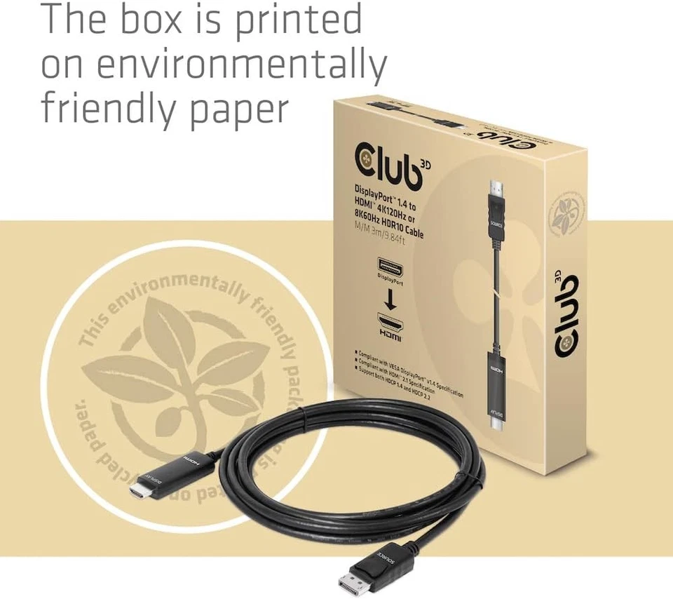 Club3D CAC-1087 DisplayPort 1.4 to HDMI 4K120Hz or 8K60Hz HDR10 Cable 3 m M/M - Image 3 of 4