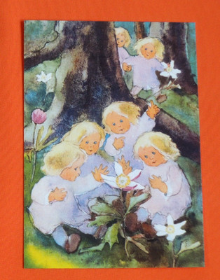 1x Postkarten Mili Weber Anemonen blühen Blumen Kinder Kunst Fantasie bestaunen