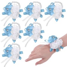 6-Pack Pearl Corsage Wristlet Bracelet for DIY Corsage Supplies Sky Blue 