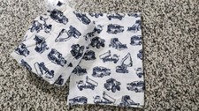 Construction Vehicles Print Bed Sheets White Blue Kids Boys Bedroom