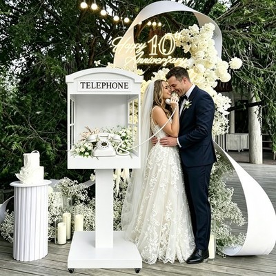 Audio Guest Book Phone Booth Stand with Wheels Telephone Booth for Wedding Party