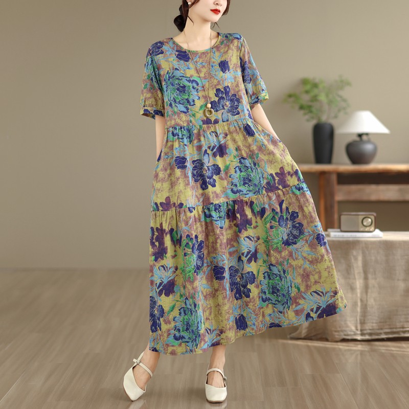 Vestido adelgazante suelto con estampado de graffiti de verano talla grande para mujer