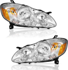 Chrome Amber Reflector Left Right Side Headlights for 2003-2008 Toyota Corolla