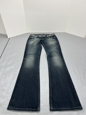 Miss Me Jeans Womens 26 Blue Anchorage Bootcut Embellished Studded Pearl Pockets