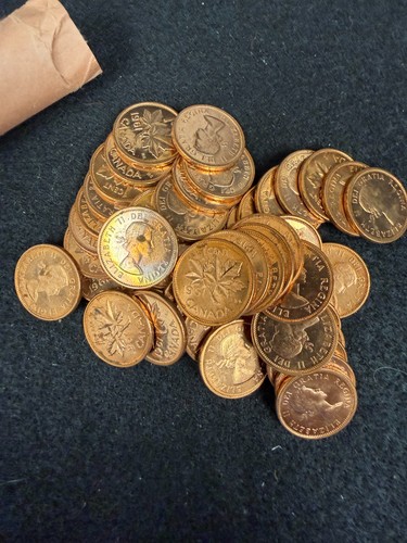 5 rolls of 1961 Canadian pennies - Uncirculated.