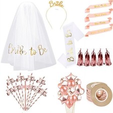 BRIDE TO BE ACCESSORIES VEIL ROSE GOLD TIARA FLORAL SASH HEN PARTY NIGHT TEAM UK