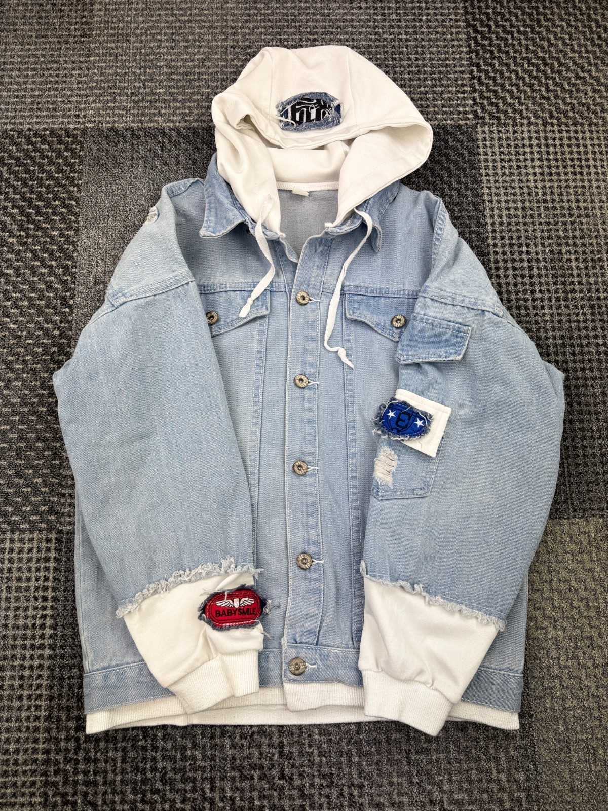 Chaqueta con Capucha Naruto Uchiha Clan Denim S 100% Algodón Anime Gráfico Envejecido