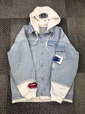 Naruto Uchiha Clan Denim Hoodie Jacke S 100% Baumwolle Anime Grafik Distressed