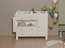 Modern White Baby Changing Table Dresser, 3 Drawers, Wide Top Surface
