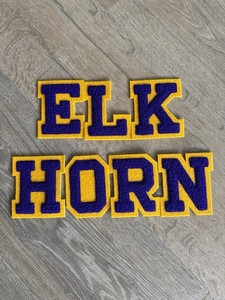 Vintage Chenille Letters For Varsity Jacket NEW Retro ELKHORN Purple Gold 3.5”