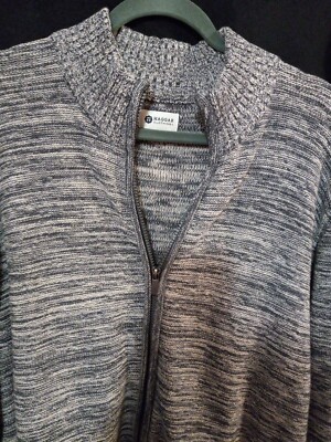 Haagar mens XL cotton knit full zip pocket sweater Black Gray Blue Lite Wear