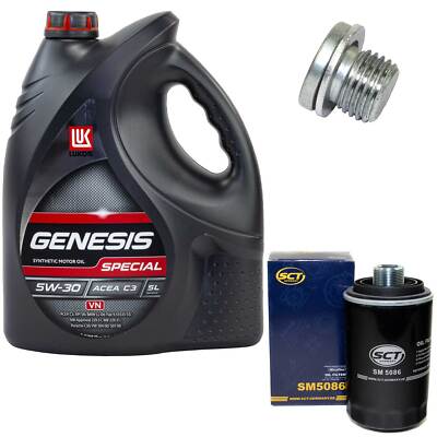 Motoröl Set 5W-30 5 Liter + Ölfilter + Ölablassschraube für VW Tiguan 180 PS