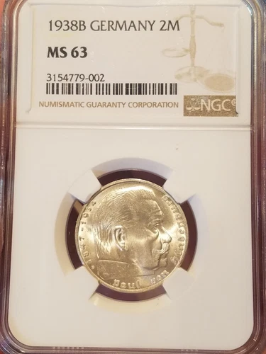 1938-B Germany Silver 2 Mark Coin NGC MS 63