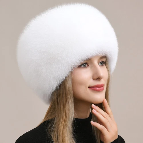 Women's Real Fox Fur Hat Top Hat Russian Ushanka Cossack Hat Warm Outdoor Cap - Picture 24 of 28