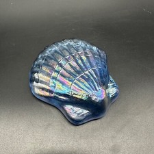 Seashell Paperweight Blue Glass Rainbow Iridescent Shell Nautical Beach Ocean