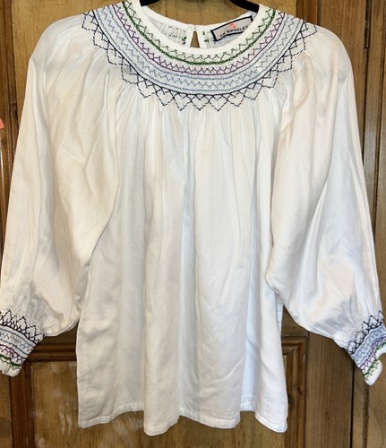 CK Bradley blouse White Smocked Embroidered Top Size XS .99