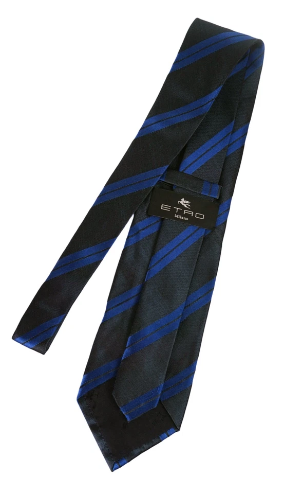 Corbata de seda a rayas vintage/nueva ETRO azul regimiento Foto 2 de 4