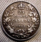 1913 CANADA silver quarter dollar twenty five 25 cents cent piece VF