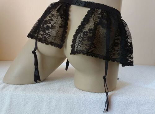 Sassy Black 4 Strap Deep Lace Skirted Suspender Garter Belt UK 10 S - Imagen 5 de 7