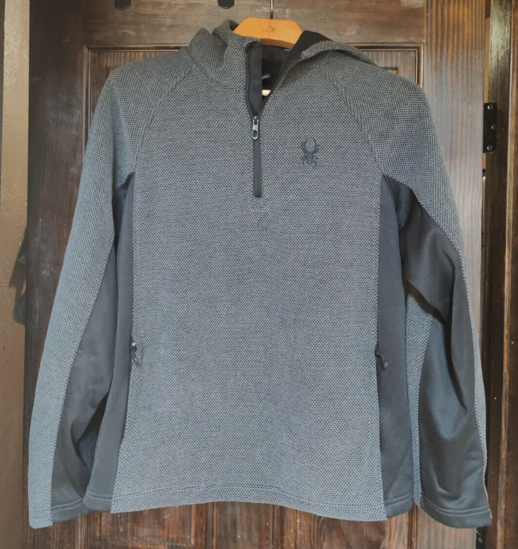 Spyder Mens Dark Gray 1/4 Zip Embroidered Logo Pullover Hoodie Jacket Size XL