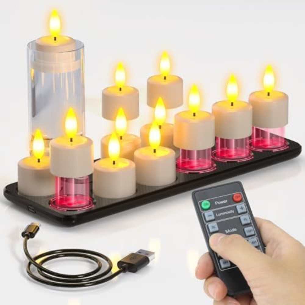Set 12 Candele LED PChero Tealight Bianche con Timer Automatico 6H