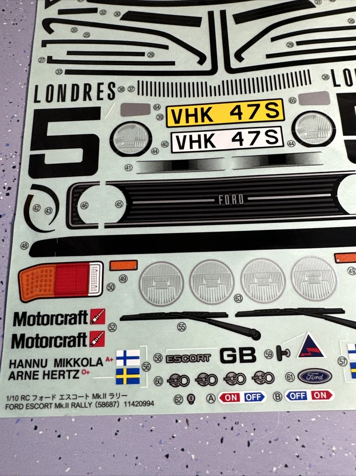 1/10 Tamiya Mfo1x Ford Escort Mk2 body Sticker Sheet Only - Image 3 of 4