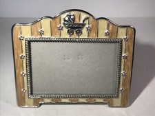 Jeweled Enamel Silvertone Trim Baby Buggy Picture Frame Fits 3.5" by 5" Photo
