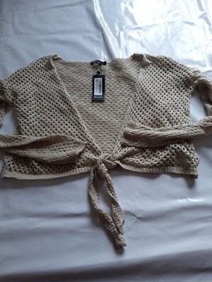 Nasty Gal Ladies Top. Crochet. Beige  Tie Cover Up. Size Large