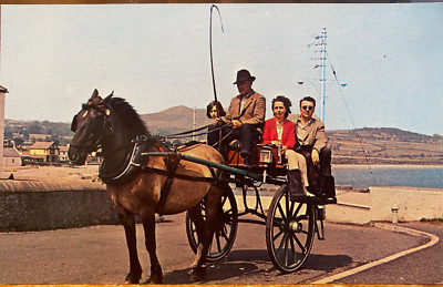 Vintage Postcard IRISH JAUNTING CAR Jarvey Side Harbour Ireland Avon Sales 6261