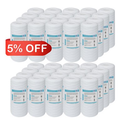 40 Pack 1/5/10 Micron 10'' x 4.5'' String Wound Sediment Water Filter for Big Blue
