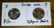  2020 - D & P Mint - UNC - Kansas Tallgrass Prairie Quarters - 2 COIN SET 