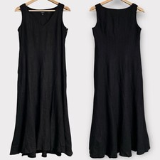 Talbots Irish Linen Dress Women’s 6 Petite Black Sleeveless V-Neck Resortwear