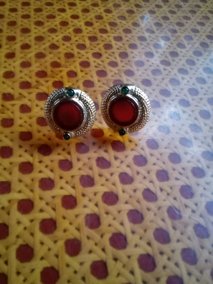 Pendientes Vintage Ross Simons Oro Amarillo 14k Cornalina Intaglio Ónix Verde Foto 3 de 4