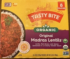 Tasty Bite Organic Original Indian Madras Lentils 8 x 10 oz (285g) Pouches