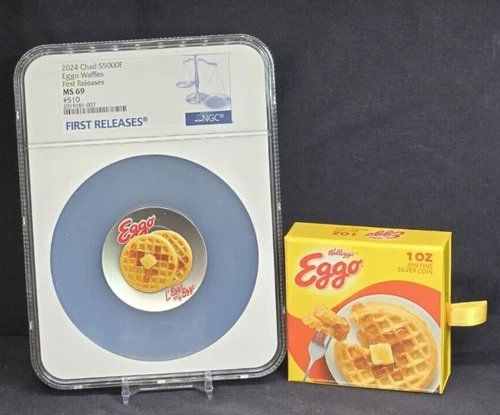 2024 CHAD 5000F - KELLOGG'S EGGO WAFFLES on a PLATE - NGC MS69 - 999 SILVER COIN