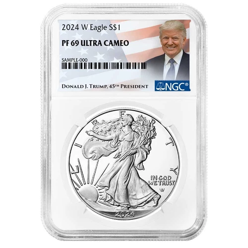 2024-W Proof $1 American Silver Eagle NGC PF69UC Trump Label