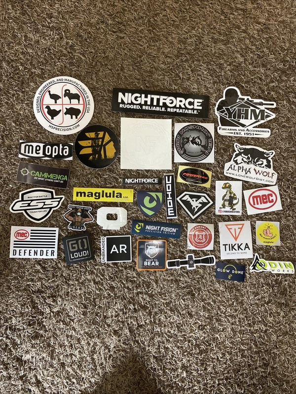 SHOT Show 31 Gun Stickers Nightforce Otis Right To Bear HS Precision Firearm Mec