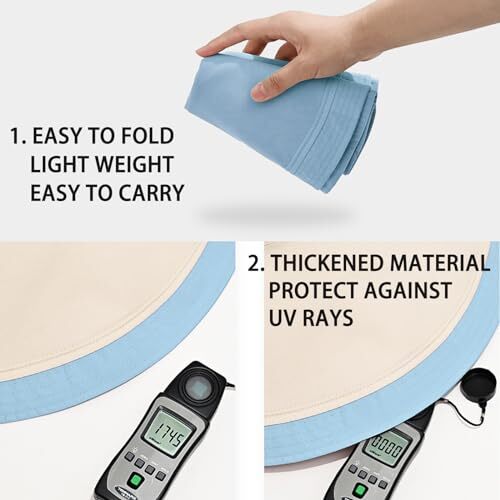 Sombrero para el sol de ala ancha para mujer de 7", grande plegable protector UV X-grande azul/blanco - Imagen 6 de 6