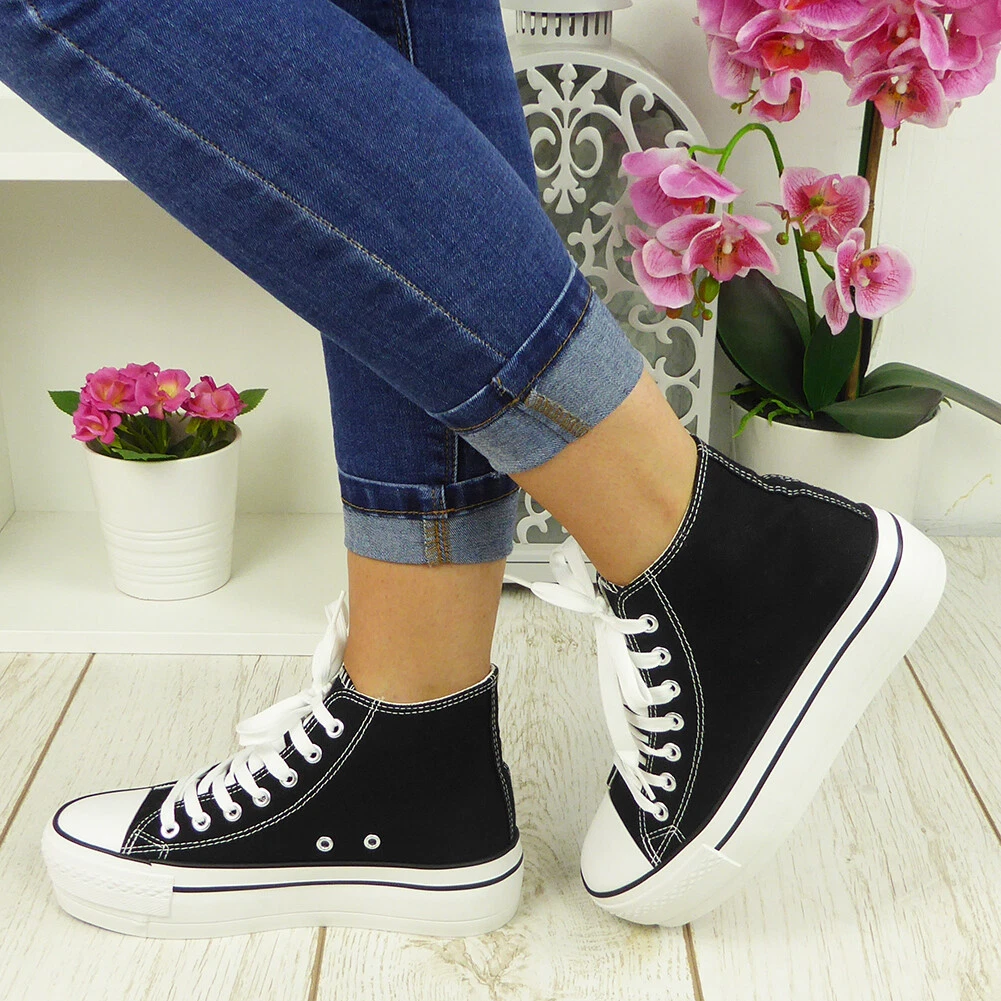 Ladies black top canvas trainers