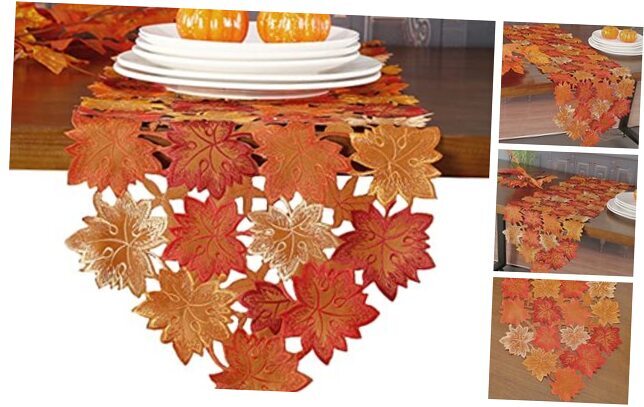 Fall Thanksgiving Table Runner 13X54 with Cutwork Table Runner 13X54