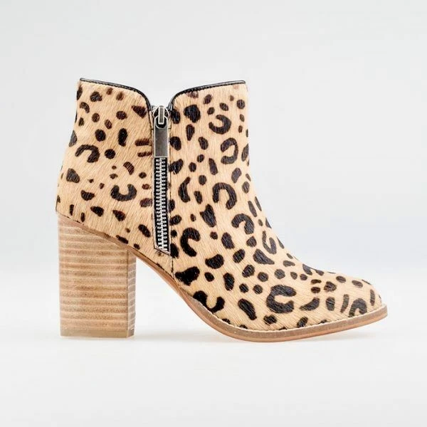 Mujer Cuero Genuino Botines Tacón en Bloque Chelsea Animal Estampado Zip Botín - Imagen 3 de 4