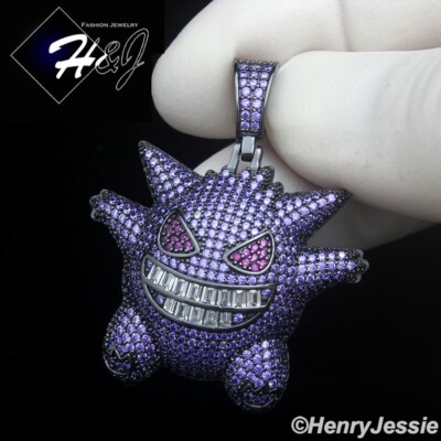 925 STERLING SILVER BLING PURPLE CZ 3D BLACK PLATED HIPHOP CARTOON PENDANT*BP504