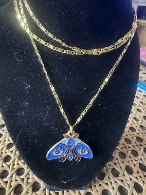 24  Gold Plated Fancy Link Chain With Enamelled Moth Pendant