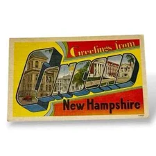 Postcard Greetings From Concord New Hampshire Large Letter Linen Card D83