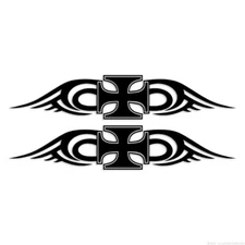 Iron Cross Tribal Pair - Decal Sticker - Multiple Colors & Sizes - ebn7494