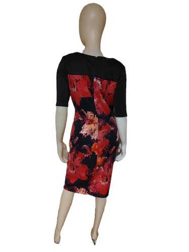 ROZ & ALI Black/Red Print Ruched Short Sleeves Sheath Dress-12 - Picture 2 of 2