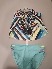 Multi Color Zebra 2 Pcs Justice Tankini Swimsuit Size 10 Plus