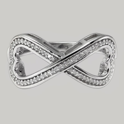 Natural Diamond 0.09ct Heart Infinity Wedding Ring Endless Love Sterling Silver