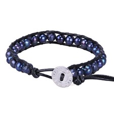 Leather Wrap Bracelet Natural Stone Handmade Single Strand Bracelet